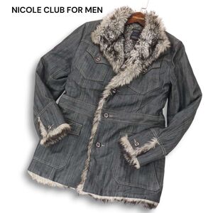 Y2K 00s★ NICOLE CLUB FOR MEN ニコルクラブ フォーメン 秋冬 豪華! 裏地ファー★ 中綿入り デニム コート Sz.50　メンズ　I4T03852_B#N