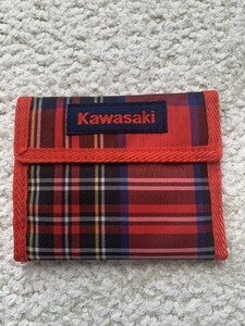 KAWASAKI（カワサキ） 布財布（二つ折り）1 ミニウォレット　レッド／ブルー・チェック　新品　　