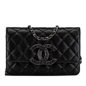 中古 シャネル マトラッセ ココマーク ラインストーン チェーン ショルダーウォレット レザー ABランク CHANEL【送料無料】【三田店】