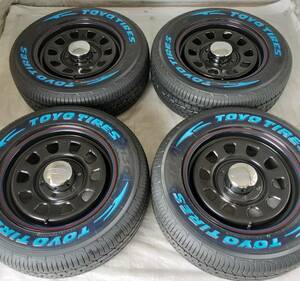 デイトナ 16-7.0J＋35 6-139.7 ブラック タイヤ付4本セット 215/65R16 TOYO H30 ホワイトレター ハイエース (W0030-0)