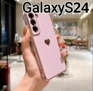 GalaxyS24 ケース　パープル　紫　ハート　ふちどり　メッキ風　可愛い