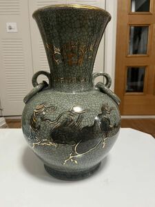 相馬焼 松助窯 花器 大きな花瓶 壷 骨董 唐物 金彩