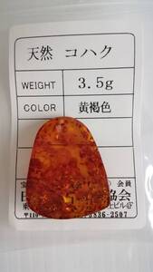 天然　大粒　コハク（琥珀）ルース　30ｘ23ｘ7ｍｍ、3.5g（17.5ct）　ソーティング付き