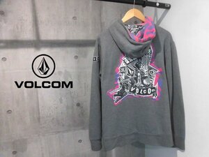 VOLCOM ボルコム グラフィックプリント スウェット ジップパーカー M/ZIPフーディ/パーカー/グレー/メンズ/スノーボード スケートボード