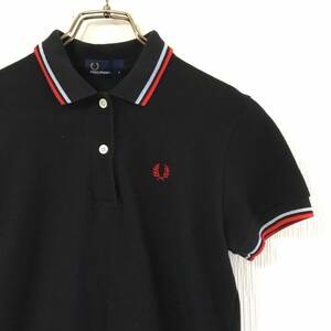 ライン入り◆FRED PERRY フレッドペリー 半袖 ポロシャツ Sサイズ ヒットユニオン ブラック系