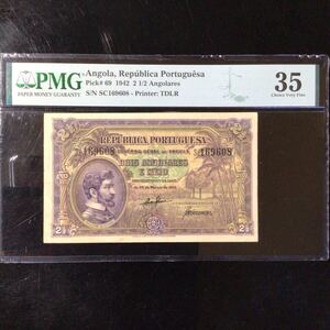 World Banknote Grading ANGOLA《Republica Portuguesa》2 1/2 Angolares【1942】『PMG Grading Choice Very Fine 35』