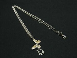 1円 ChristianDior クリスチャンディオール バタフライ 蝶 ラインストーン ネックレス アクセサリー レディース シルバー系 BM2359