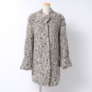 TI4480＝アメリ/AMERI*FUNNY YARN KNIT JACKET*ウール混*ローゲージニット*ニットジャケット*カーディガン*サイズF*グレー×ベージュ系