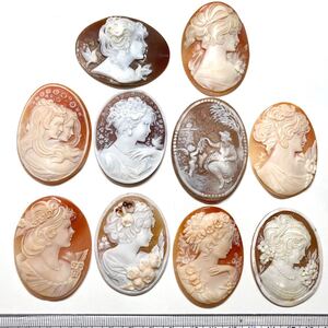 1円〜!!◆シェルカメオおまとめ92.8g◆j 約464ct ルース 裸石 宝石 shell cameo 貴婦人 ブローチ 彫刻 アンティーク 作家物 w5マ134