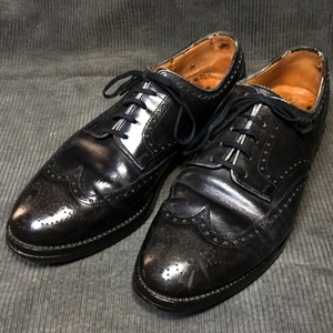 ※ジャンク品 英国製 ブラック caediff クロケット&ジョーンズ 7E ウイングチップ Crokett＆Jones レザーシューズ 革靴 黒 