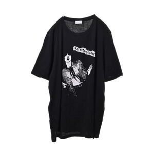 美品 Saint Laurent Paris イラストプリント クルーネック Tシャツ XXL ブラック サンローラン KL4BUAUA29