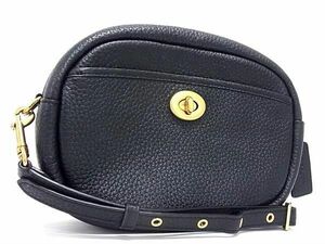 1円 ■美品■ COACH コーチ C5809 レザー クロスボディ ショルダーバッグ ポシェット 斜め掛けかばん レディース ブラック系 BF7912