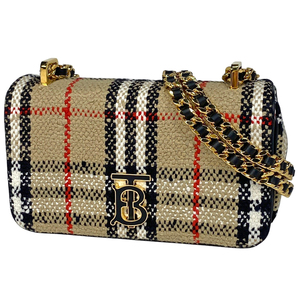 バーバリー BURBERRY スモールローラ チェーン TB チェック柄 ショルダーバッグ ファブリック ベージュ レディース 【中古】