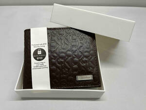 【美品】Calvin Klein BIFOLD WITH COIN CASE 二つ折り財布 ウォレット ブラウン ロゴ型押し 箱あり