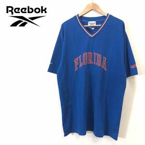 R1229-F-N◆ old ◆ Reebok リーボック 半袖メッシュTシャツ カットソー ロゴプリント 大きめ ◆sizeXL ポリエステル コットン ブルー 古着