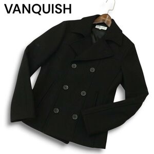 VANQUISH ヴァンキッシュ 秋冬 メルトン ウール★ Pコート Sz.S　メンズ 黒　A4T12417_B#N