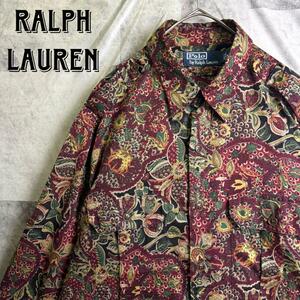 希少 美品 90s Polo by Ralph Lauren ポロバイラルフローレン ペイズリー L/S 長袖 シャツ コットン ボルドー M