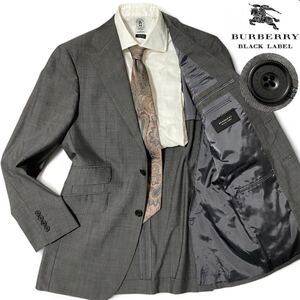 定価9.5万【BURBERRY BLACK LABEL】バーバリー 釦刻印 表記38(M-L相当)極上モヘア混/ラムウール テーラードジャケット 2B グレー 秋冬