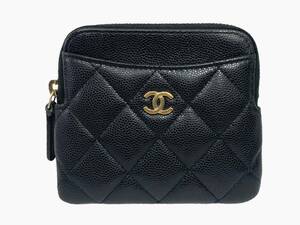 美品◎CHANEL シャネル キャビアスキン マトラッセ ラウンドジップ コイン＆カードケース フラグメント パースケース 小銭入れ 小物入れ