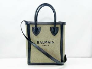 美品　BALMAIN　バルマン　B-army　アーミー　2WAY　 ショッパー　トートバッグ　ハンド　カーキ　VN1S614TCPY