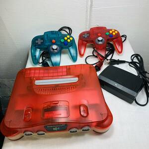 美品 NINTENDO 64 ニンテンドー64 NUS-001（JPN） クリアレッド 動作確認済み AVケーブル欠品 USED品 1円スタート 1円ショップ