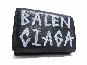 1円 BALENCIAGA バレンシアガ 529553 グラフィティ レザー 三つ折り 財布 ウォレット 小銭入れ 札入れ ブラック系×ホワイト系 FD1649