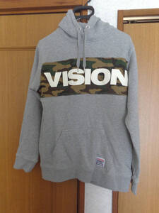 VISION STREET WEAR★スウェットパーカー フーディー デカロゴ☆灰色 グレー Lサイズ