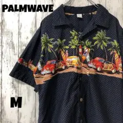 PALMWAVE ハワイアンシャツ アロハ M 車 黒 半袖 メンズ コットン