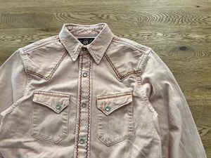 希少 RRL FADEED PINK DENIM WESTERN SHIRTS XS ダブルアールエル サーモンピンク ウエスタンシャツ 長袖シャツ コンチョ 刺繍