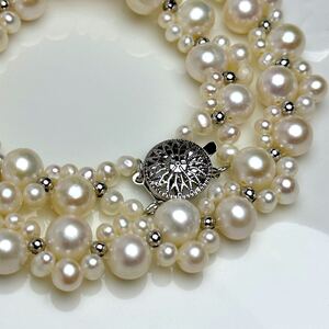 綺麗花珠級本真珠ネックレス4-8mm pearl necklace ホワイト 本真珠 パールネックレス41cm