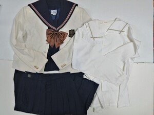 岡山県[岡山県立岡山南高校]女子制服　冬服セーラー服上下170A.白ジャケット.ハネクトンリボン.ブラウス　Predichant　5点セット　旧モデル