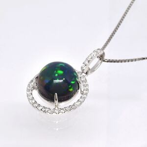 仙台★質★Pt ブラックオパールネックレス O7.33ct D0.70ct 10.3g ★ 50cm ダイヤ プラチナ