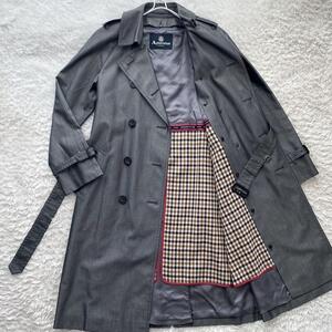 希少美品XL相当◆Aquascutum アクアスキュータム トレンチコート ダブル ベルト付 クラブチェック柄ライナー メンズビジネス 光沢グレー 