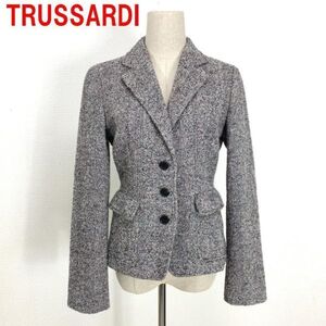 A754 トラサルディ テーラードジャケット ウール シルク グレー 茶色 TRUSSARDI 裏地あり ブラウン 緑 グリーン 40