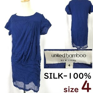 日本製★ユナイテッドバンブー/united bamboo★シルク100%/薄手/シフォンワンピース【4/程度/青/blue】Tops/Shirts◆pBH628