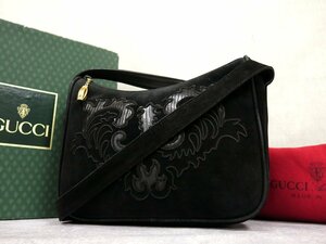 ●超美品●GUCCI オールド グッチ●リザード 本 トカゲ 革 スエード レザー 本革●ショルダー バッグ●黒●G金具●イタリア製●Js51250