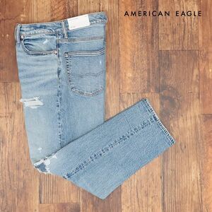 AMERICAN EAGLE/31インチ/ワイド デニムパンツ 1114-6738 ストレッチ快適 ウォッシュ ダメージ ワイルド 新品/青/ブルー/ih328/