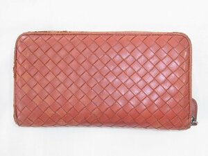 ボッテガ・ヴェネタ BOTTEGA VENETA ラウンドファスナー 長財布 イントレチャート ブラウン 中古品