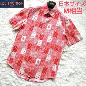 【鑑定済・美品・希少】LOUIS VUITTON ルイ・ヴィトン モノグラム トランプ柄 総柄 シャツ 半袖 18AW 日本M相当 通年 旅行 リゾート