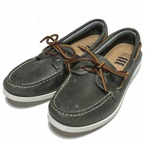 訳未使用 SPERRY TOP-SIDER スペリー トップサイダー A/O 2-EYE プラッシュウェーブ レザー デッキシューズ US:7.5W CM:25.5 ダークグレー