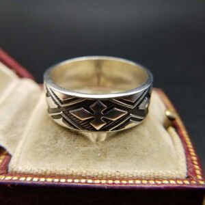 メキシコ 925シルバー バンドリング 模様 アールデコ ヴィンテージ リング 銀 指輪 彫金 ビンテージ メンズ S154