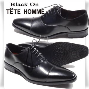 新品1円～★Black On TETE HOMME テットオム 滑りにくい 雨に強い ストレートチップ ビジネスシューズ26.5cm EEE 幅広ブラック 黒 ◆4856◆