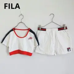 【FILA】セットアップ アメリカ製 半袖トップス ショート丈 短パン ロゴ刺繍