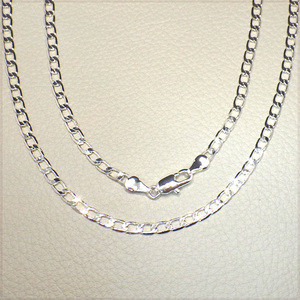 [NECKLACE] Silver Plated Slim Flat Chain スリム フラット 6面カット 喜平チェーン シルバー ネックレス 3.5ｘ710mm (7.7g) 【送料無料】