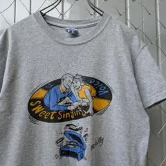 【古着】　90s　ビンテージTシャツ　レコード　カップルプリント　レトロ　グレー