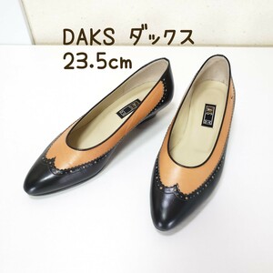 美品◆DAKS ダックス 本革レザー ローヒール パンプス レディース 23.5cm 黒/ブラック×ベージュ