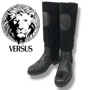 u41 良品 VERSUS VERSACE ヴェルサス ヴェルサーチ レザー ロングブーツ 36 スペイン製 スエード 本革 ブラック 黒 正規品 レディース