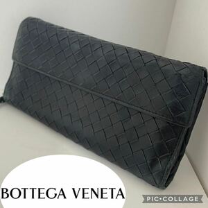 ボッテガヴェネタ 長財布◎二つ折り イントレチャート ラウンドファスナーBOTTEGA VENETA ウォレット ブラック 大容量 