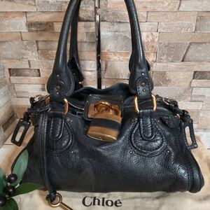 1円 【至高の逸品】Chloe クロエ パディントン レザー パドロック カデナ 南京錠 ハンドバッグ トートバッグ レディース ブラック 黒