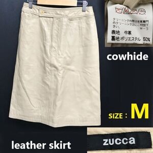 ズッカ/zucca★本牛革/カウレザー/タイトスカート【レディースM/膝丈/ベージュ】本革/エイネット/cowhide/Skirts◆pBH900